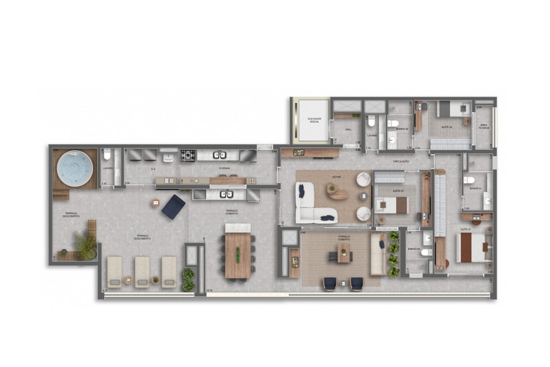 Planta 218m² — Penthouse — Torre Residences - Auge Resort Tatuapé By Diálogo