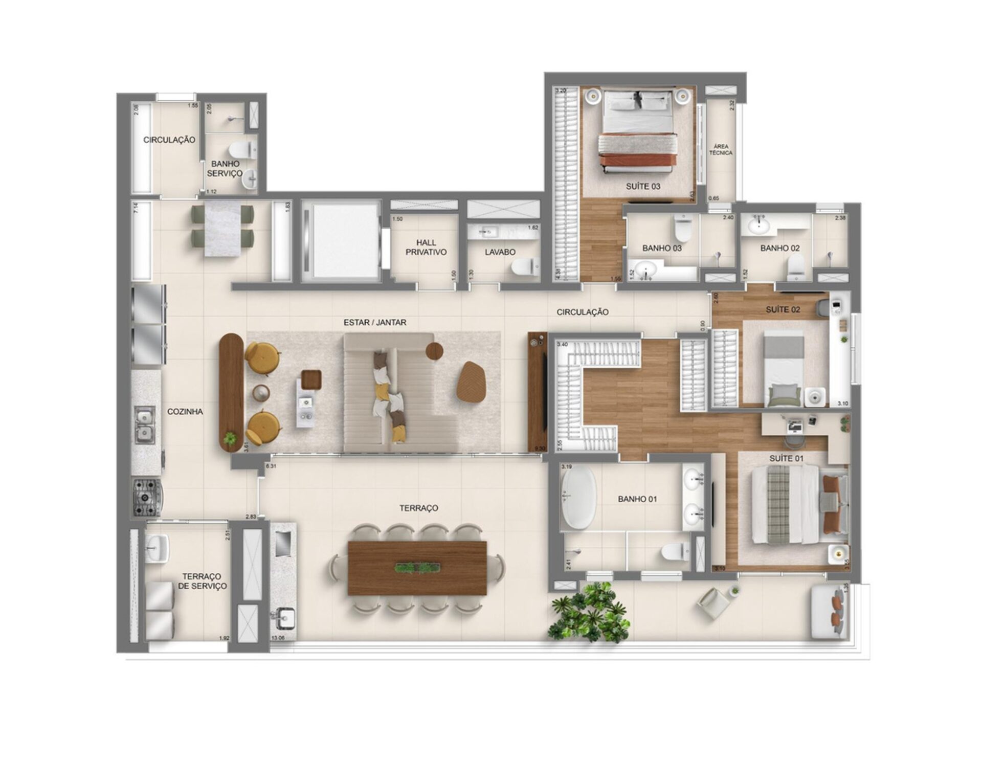 Planta 179m² – 4 suítes - Monã Mooca